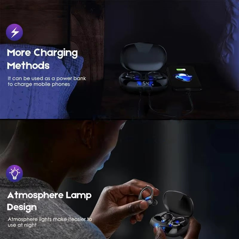 Ear Hook Wireless Sport Headphones 50H Open-Ear Bluetooth Earphones with LED Display Noise Reduction for Running Cycling