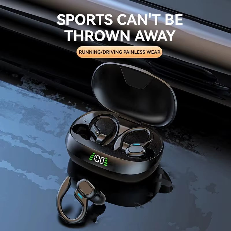 Ear Hook Wireless Sport Headphones 50H Open-Ear Bluetooth Earphones with LED Display Noise Reduction for Running Cycling